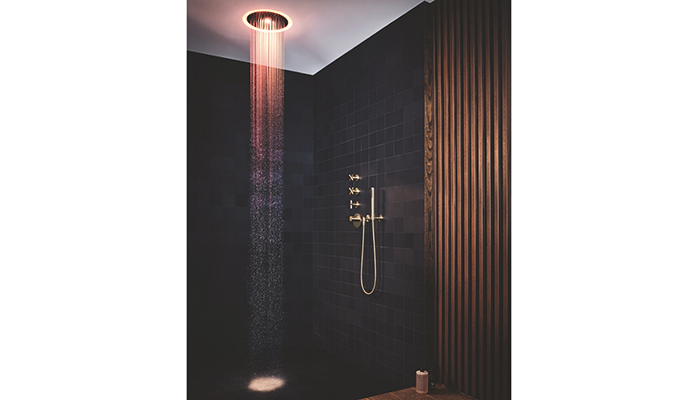 From the new Dornbracht Rain Shower collection, combining the feeling of rain with chromotherapy from 2 integrated light sources, available in 11 different finishes