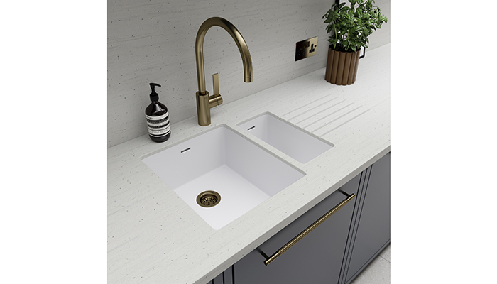 Durasein acrylic solid surface in new Blush décor with integrated sink