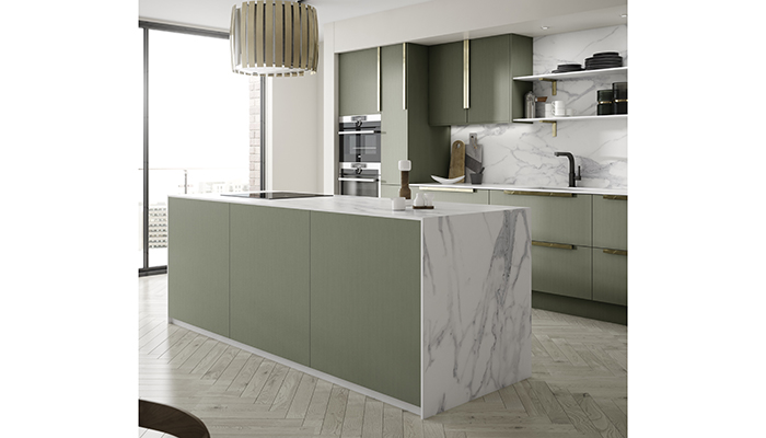 Zenith solid compact laminate worktop in Marbre Veneto