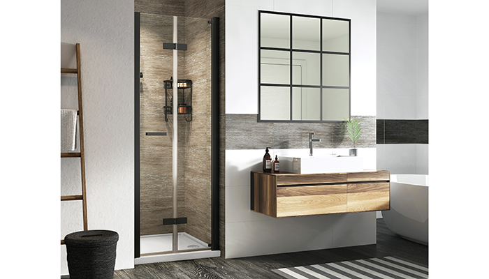 Perfect for creating a showering space in a tight alcove, Roman’s 900mm wide Innov8 Bi-Fold has frameless, inward opening doors made from 8mm toughened safety glass, with 180º pivoting action