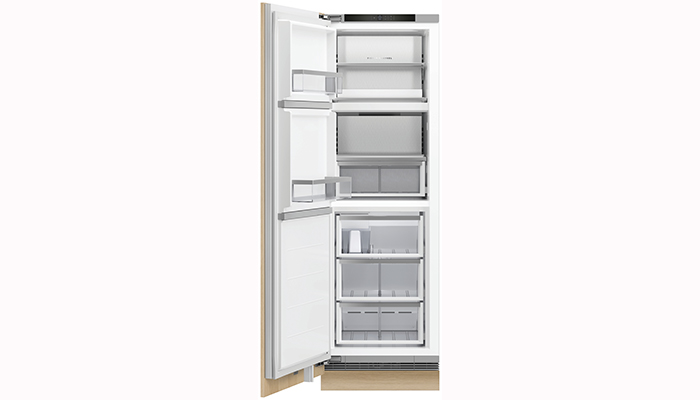 New from August this year, Fisher & Paykel’s 60cm-wide RS6019F3LJ1 integrated fridge-freezer has a 323L capacity. The brand’s ActiveSmart control system adapts to daily use to optimise cooling and help preserve food and save energy. It also has WiFi connectivity and LED lighting to the top and sides