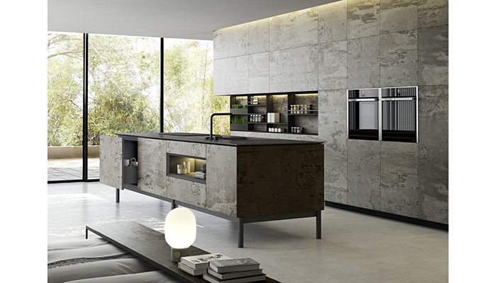 4mm Dekton Slim in Trillium used to clad cabinetry and door fronts (image: Cosentino) 