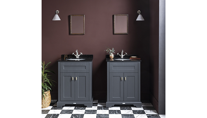 BC Designs’ Victrion furniture collection in Dark Lead features soft close doors and luxuriously deep units which offer plenty of storage for toiletries and towels