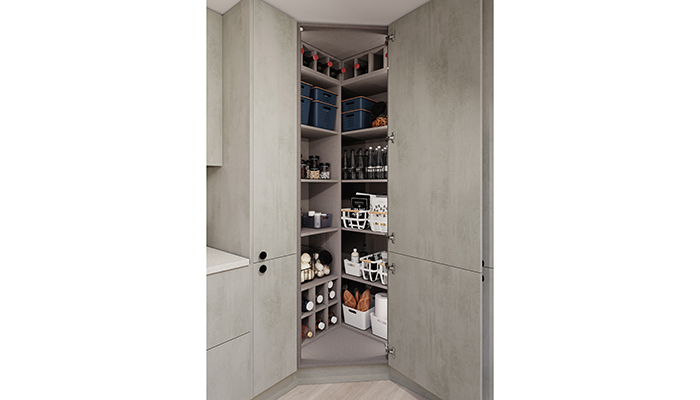 Eterna extra tall corner larder in Ossido Grigio 