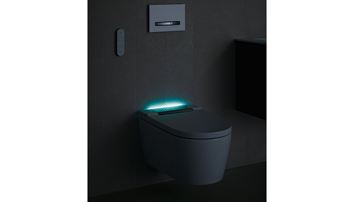 Geberit AquaClean Sela with Sigma50 white alpine flush plate, with orientation light