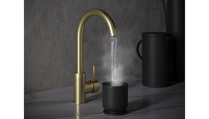 The Sleek 3 in 1 hot water tap in brushed brass
