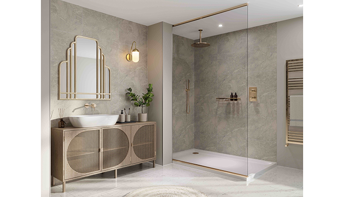 Available in nine decors, including Valmasino Marble, pictured, Multipanel’s new Tile Collection features a 2.5mm pale grey grout line engraved onto the 2400mm x 598mm panels to create a tile effect