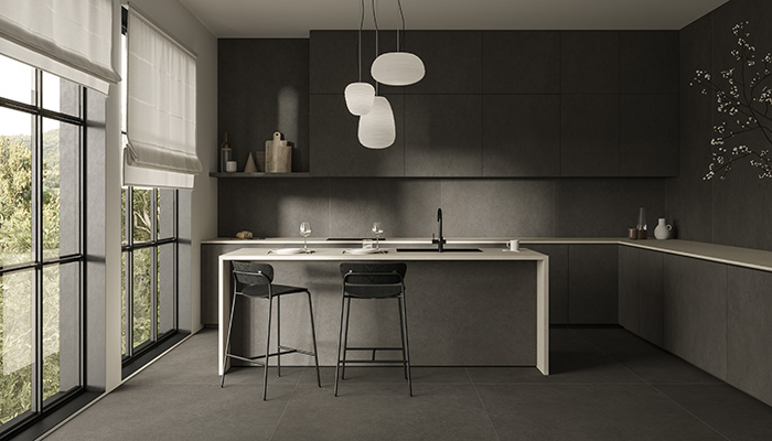 Terra di Pompei, a stunning ceramic from Laminam, aims to capture the essence of hot magma dried in the Naples sun. It’s impact, UV, stain and scratch-resistant, making it suitable for use in various kitchen applications including floors, walls, and work surfaces 