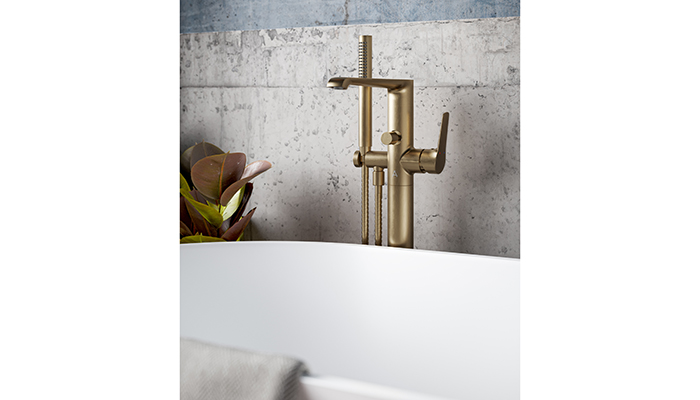 One of Aqualla’s latest launches, the Hanna range is available in four finishes, including brushed brass, pictured