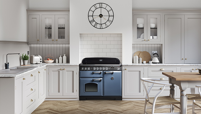 Rangemaster_Classic Deluxe 100cm Induction in new Stone Blue finish with Chrome trim