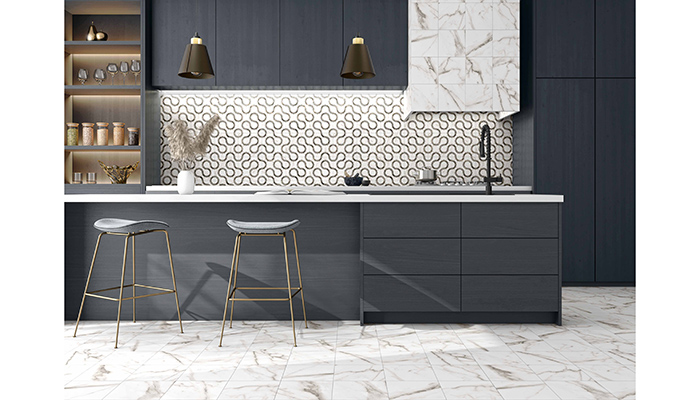 Deco Capri 2 by Ceracasa is a 22.3x22.3cm porcelain format that is available with a complementary marble-effect tile