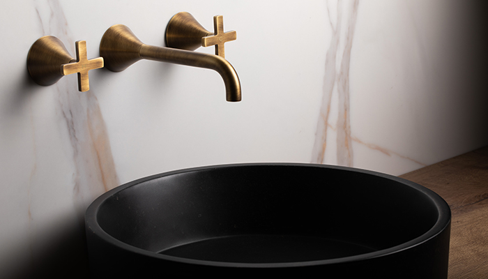 Bristol wall-mounted basin mixer in Soft Bronze, BagnoDesign