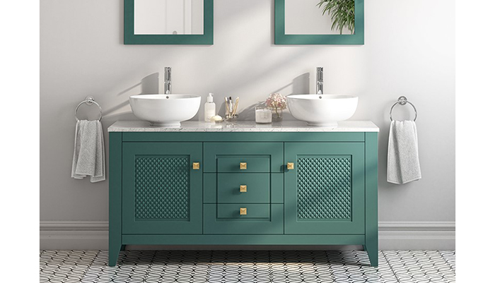 Finished in Goblin Green, the 1500mm Kedleston washstand is from Robert Lee’s Tristan Alexander range
