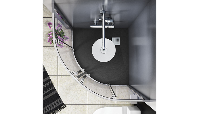 Made from polymarble, the Veloce Duo black quad shower tray has a low profile of 26mm