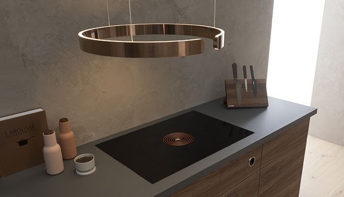 Even when working at high power levels, the BORA Pure cooktop and extraction system is extremely quiet, operating at a maximum of 54 decibels. This is thanks to an optimised, patented airflow through the appliance and the use of a silent, modern fan. In recirculation mode, the power level automatically adjusts according to cooking conditions, always operating at minimum volume to prevent noise pollution