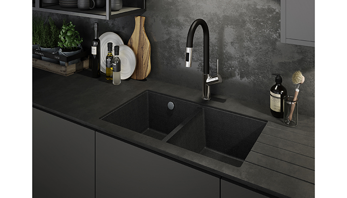 The Matrix GR15 2 bowl Granite Sink with Virtue Nero Tap