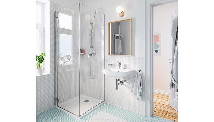 A bathroom featuring Grohe's Cradle-to-Cradle Certified range of fittings in chrome