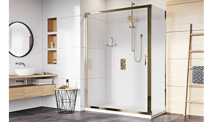 Innov8 sliding door corner in Brushed Brass