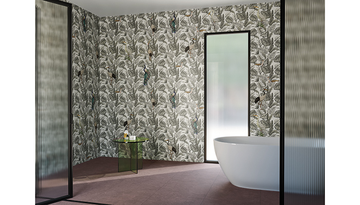 Apavisa's Elements Jungle Colours tiles featuring peacocks and herons come in 45 x 120cm sizes