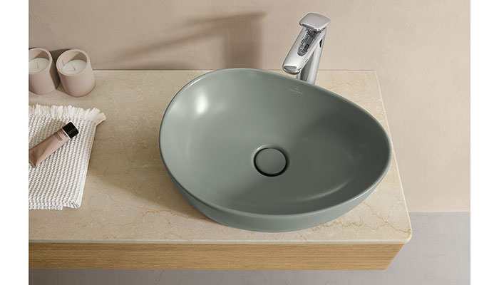 The new Antao washbasin collection from Villeroy & Boch is inspired by the shape of dewdrops – the basin comes in 4 sizes, with similarly shaped mirrors, WCs, baths and brassware complementing the range