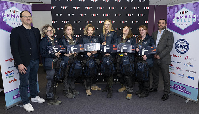 Timo Kurz, far left, and Chris Penney, right, with the finalists in the first HIP Female Skills competition