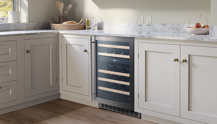 The 60cm undercounter dual-zone wine cabinet from Rangemaster has two temperature zones; a 4-12C upper zone for whites and rosés, and 12-22C for Merlots or Malbecs, with an anti-vibration system and a triple-glazed UV-filtered glass door, this is an ideal choice for a discerning wine lover