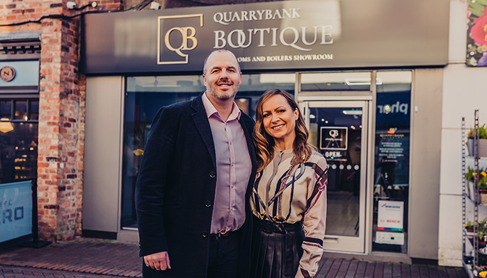 Steven and Kora Hume outside Quarrybank Boutique in Wilmslow
