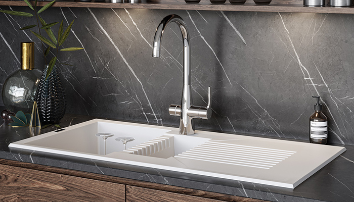 Reginox’s new 4-in1 tap Aquadzi, featuring single lever and button control, has a swan neck designed in a sculptured shape that will add a contemporary feel to a kitchen design