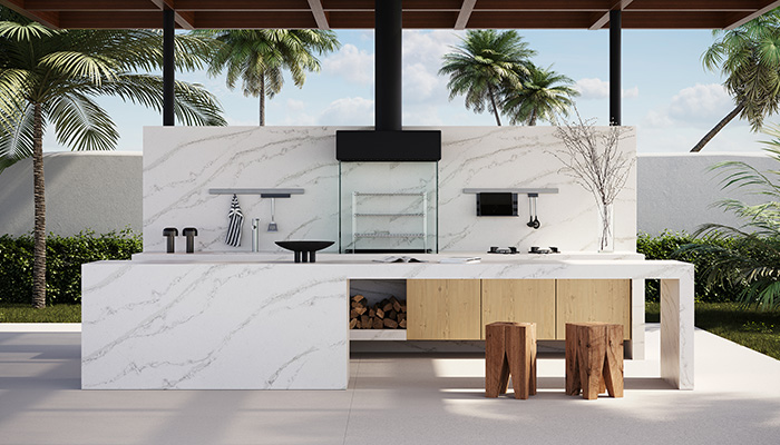 The Musa collection from Lapitec (stand C60) offers a new take on veining, which runs the whole way through each slab. Lapitec is a full body sintered stone with full mineral structure and no chemicals or resin binders