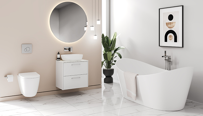 Design Series Layla freestanding bath and sanitaryware, Zara furniture and Victoria brassware