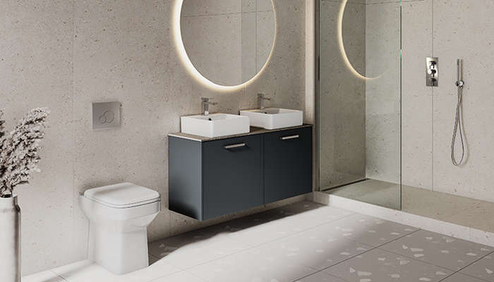 Design Series Zara wall hung furniture with Layla basins and Camberley brassware
