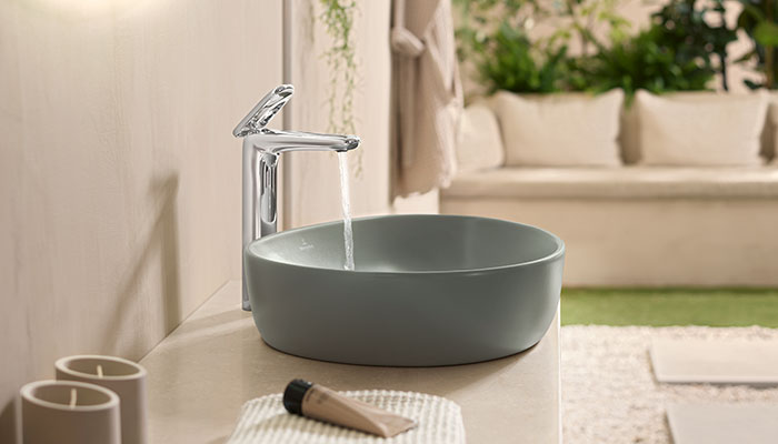 The new Antao tap features an organic, rounded design to co-ordinate with the other elements in the same collection