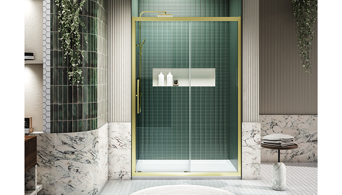 Lakes’ Wave collection features hinged, sliding and bifold doors, single and double-door quadrants available in Silver, Matt Black and Brushed Brass. This inline hinged shower enclosure panel is 8mm and is available in a range of sizes from 1000mm to 1700mm