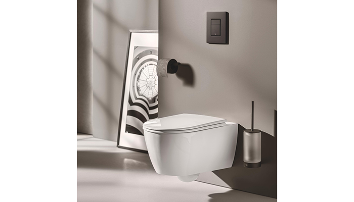 Grohe has extended its Colour Collection to include a new premium Matt Black finish. This Even Dual Flush Plate in Phantom Black is suitable for vertical and horizontal installation with an anti-fingerprint surface using an enhanced lacquer-coating making fittings more resistant against corrosion, fading and scratches