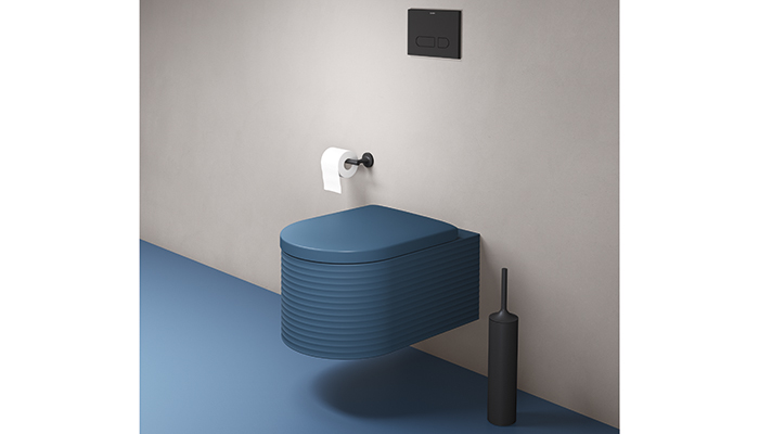 Duravit’s Millio WC in Parlour Blue Matt with Surface Grooves