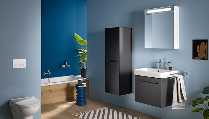 This complete bathroom No.1 series furniture from Duravit No.1 includes vanity units and semi-tall cabinets with generous storage options as well as matching mirrors and mirrored cabinets to create a streamlined look in any bathroom. Available in Light Gray Matt, Dark Gray Matt, and White Matt, Greenblue Matt, Parlour Blue Matt, and Cinnamon Matt