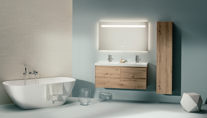 The Laufen Lani 800mm 2 drawer vanity unit and matching Lani 1650mm single door tall cabinet, both in a Wild Oak finish offer a stylish solution providing maximum storage. Available in a range of sizes and finishes includes Glossy White and Traffic Grey