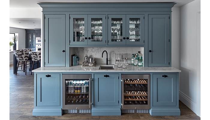 A bar area in the Hartford collection furniture, painted in Azurite