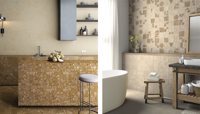 Left: Brown Wash Mosaic Black & Cream Collection by Arcana. Right: Zero Bold Chipper by Vives