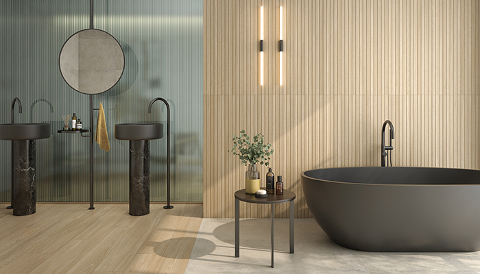 Inspired by the natural look and texture of wood, the Poème collection by Keraben features the beauty and warmth of the original material, with all the advantages of porcelain stoneware – it comes in 4 colours, including Roble, shown here