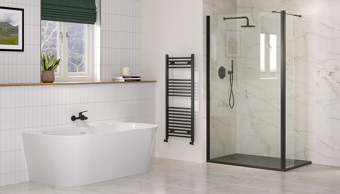 The Siena bath combines the space-saving benefits of a back-to-wall tub with the beauty of a freestanding model