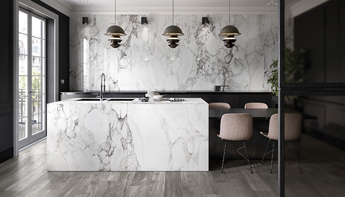 Elle Marble from RAK Ceramics has all the beauty of marble but with the practical advantages of porcelain, and is an ideal surface for customers looking for an industrial-style worktop that is more accessible in terms of price