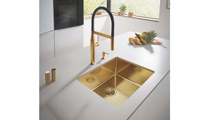 Grohe's K700U Stainless Steel sink in Cool Sunrise