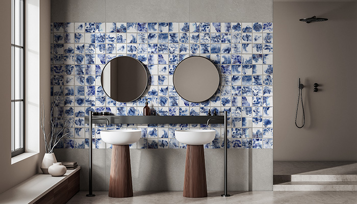 Ciment Stamp Natural tiles by Cerámicas Aparici from its Ciment Collection. Measuring 50 x 100cm, they're suitable for both walls and floors and come in 4 colours