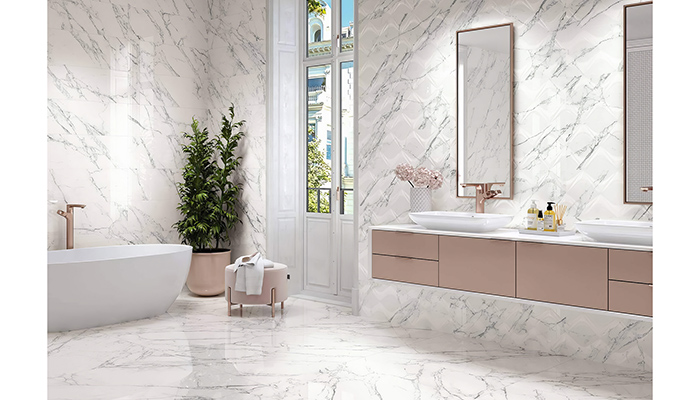 If you love the high-end polished look, then our new Loira 1857 White Polished rectified porcelain tiles could be ideal for you. Offering a distinctive marble effect, these extra-large floor tiles feature NeoSkin and NeoGloss for a striking finish in this bespoke bathroom