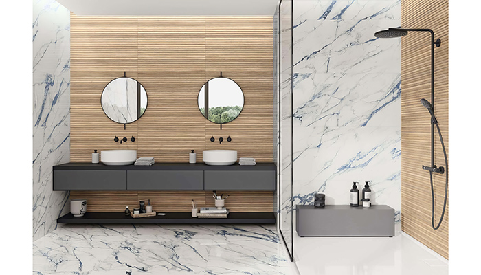 This beautifully polished rectified porcelain large floor tile offers a marble effect for a bespoke bathroom. From our new Firenze 1830 range, the Blue Calacatta Polished floor tiles feature anti-slip properties with a NeoGloss finish and look incredibly stylish