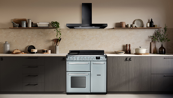 Rangemaster's Estel Deluxe 90cm induction in Misty Blue