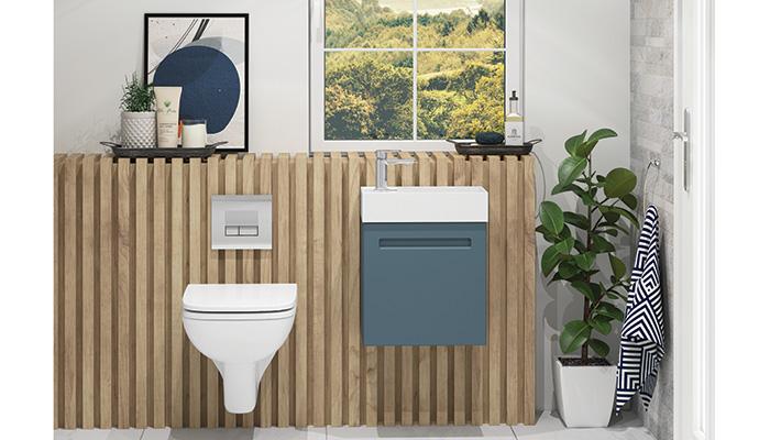 Part of Atlanta Bathrooms’ Next Generation Vanity range of bathroom furniture, this wall-hung Virtue unit in matt Parisian Blue has a sleek fascia and integrated handles. Ideal for cloakrooms and en suites, it measures just 400mmW x 495mmH x 215mmD