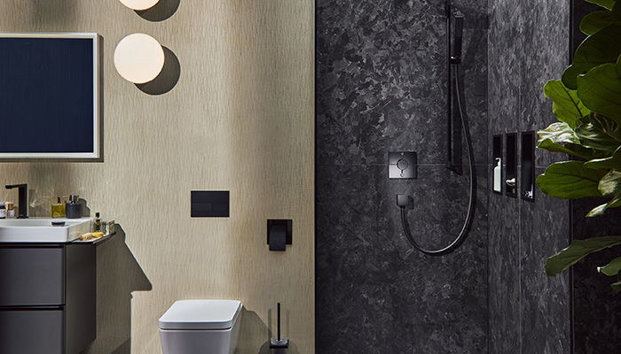 These XtraStoris Original Wall niches from Hansgrohe with frame shown in Matt Black are available in a range of sizes to suit the customer’s exact requirements. This particular version is the 300 x 150 x 100mm 