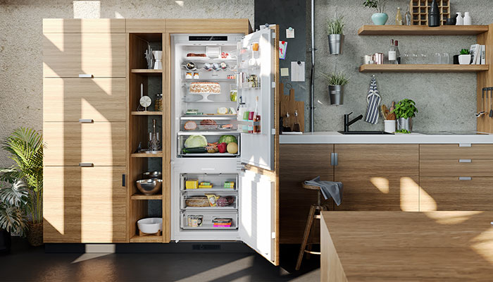 This Neff N 70 KB7966DD0 XXL built-in fridge-freezer stands at 1935mm high and 708mm wide and has an increased capacity of 382 litres, providing 45% more cooling and freezing storage than the standard model